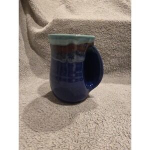 Neher Pottery Clay in Motion Right Hand Warmer Mug Blue Glazed 2022 Signed
